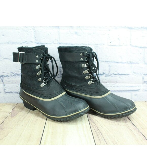 Sorel Fancy Lace II Black Suede Waterproof Insulated Winter Boots Size 10 - Picture 3 of 9
